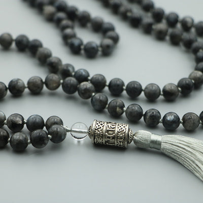 Black Labradorite Mantra Mala Necklace