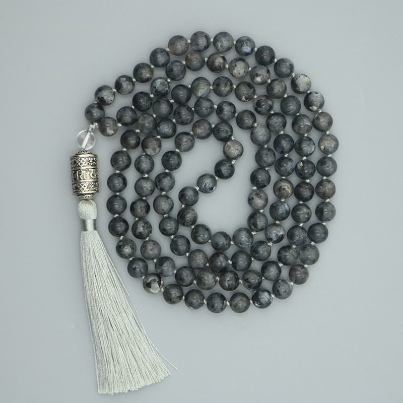 Black Labradorite Mantra Mala Necklace