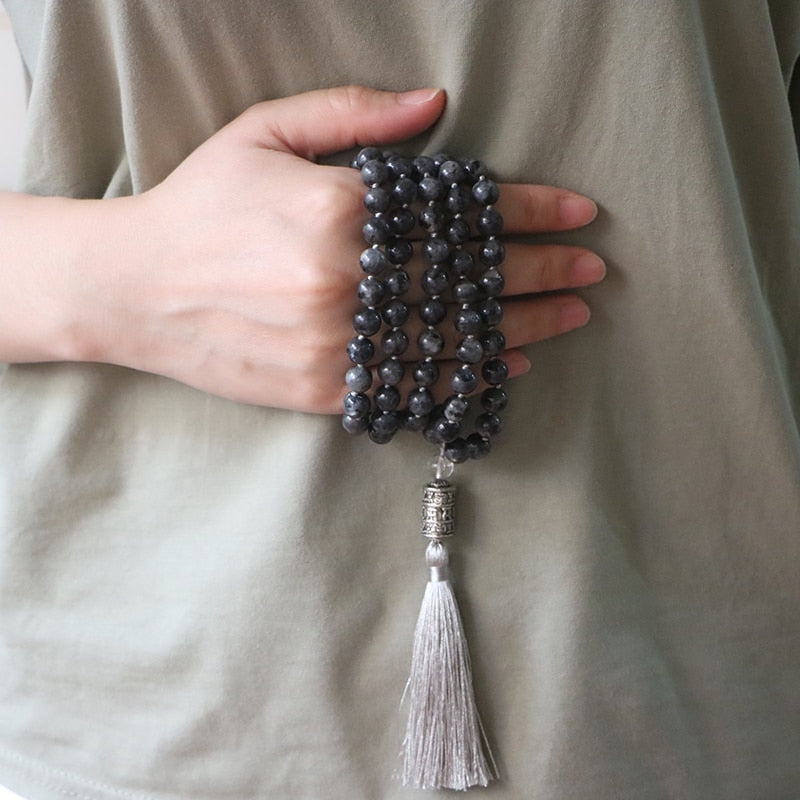 Black Labradorite Mantra Mala Necklace