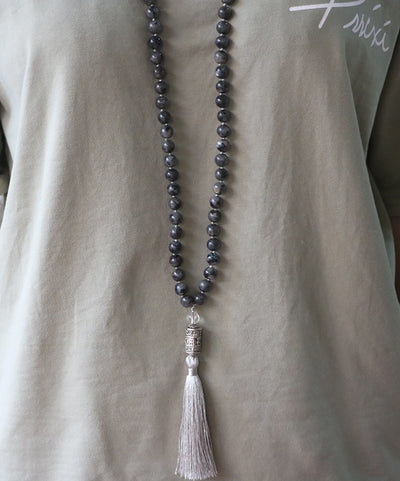 Black Labradorite Mantra Mala Necklace