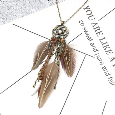 Boho Dreamcatcher Feather Pendant Necklace