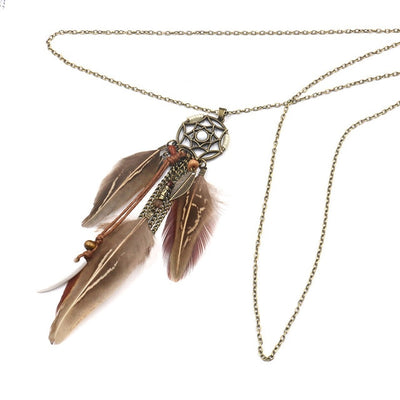 Boho Dreamcatcher Feather Pendant Necklace