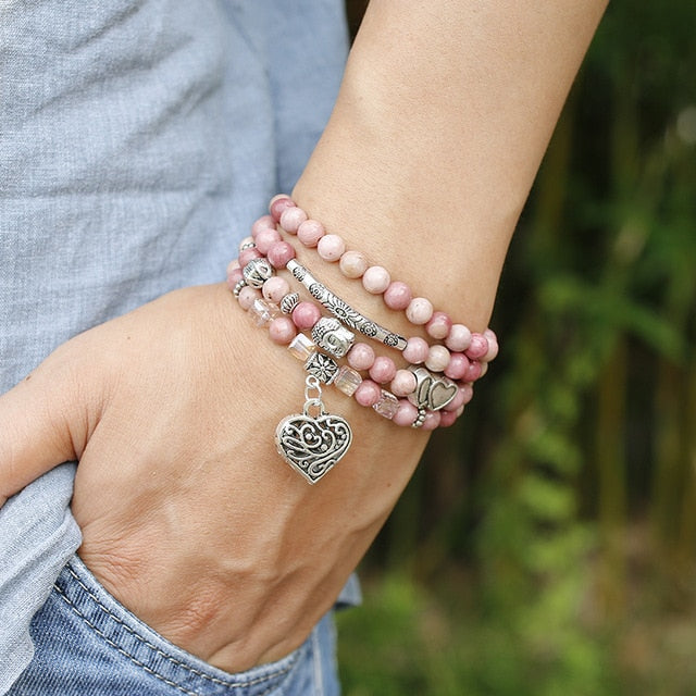 Natural Rhodochrosite Beads Mala Bracelet