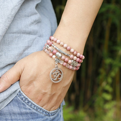 Natural Rhodochrosite Beads Mala Bracelet