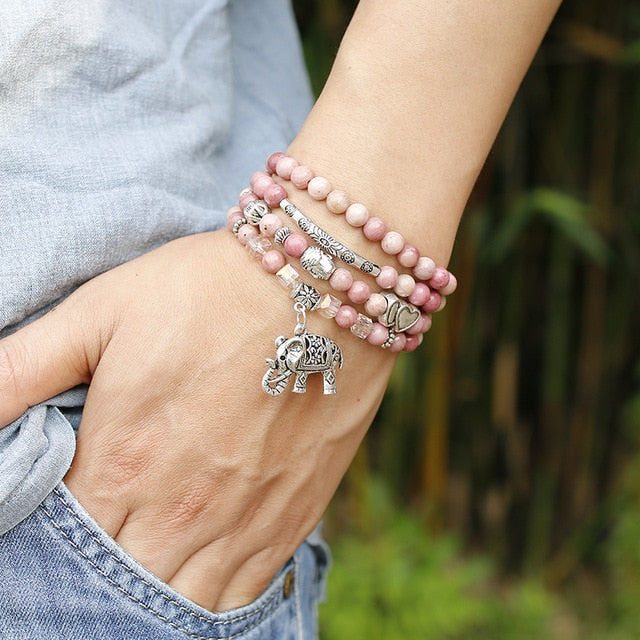 Natural Rhodochrosite Beads Mala Bracelet