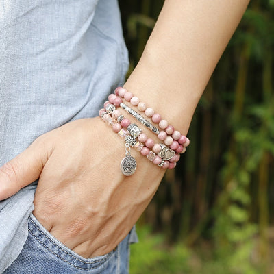 Natural Rhodochrosite Beads Mala Bracelet