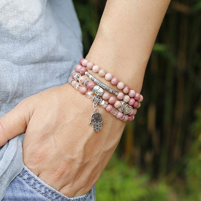 Natural Rhodochrosite Beads Mala Bracelet