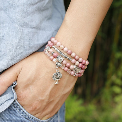 Natural Rhodochrosite Beads Mala Bracelet