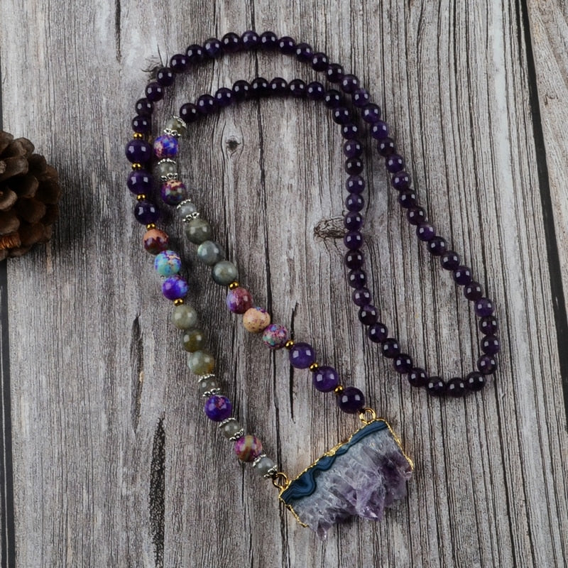 Ethnic Amethyst Slice Necklace