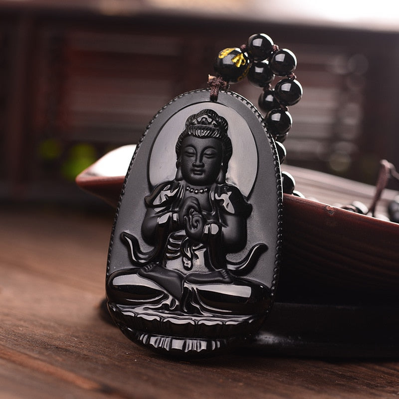 Balancing Buddha Obsidian Necklace