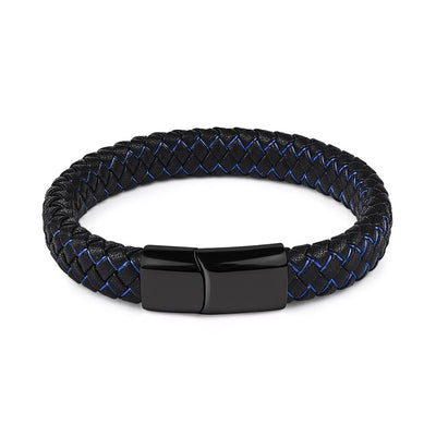 Blue Fire Stainless Steel Leather Bracelet