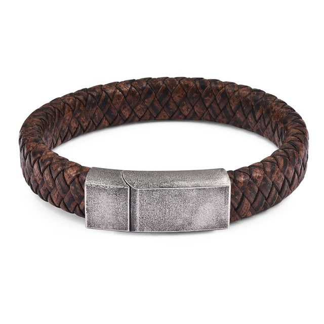 Blue Fire Stainless Steel Leather Bracelet