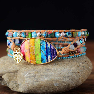 Jasper Chakra Wrap Leather Bracelet