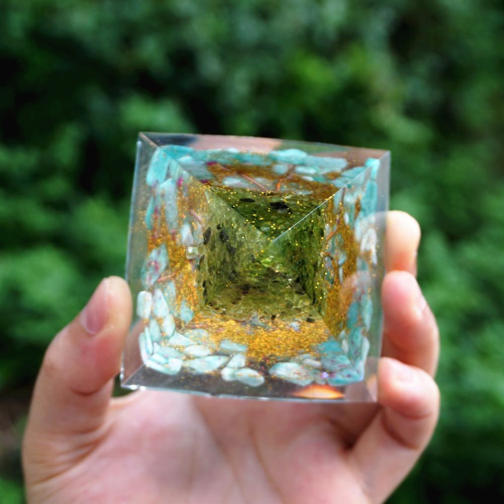 Tree of Life Orgonite Peridot Pyramid