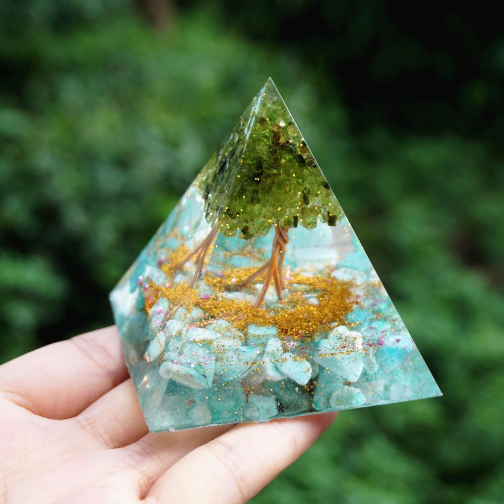 Tree of Life Orgonite Peridot Pyramid