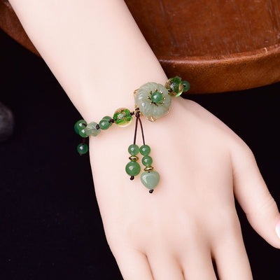 Retro Natural Green Jade Dangling Flower Bracelet