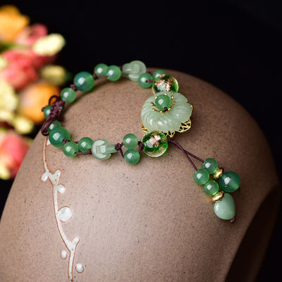 Retro Natural Green Jade Dangling Flower Bracelet