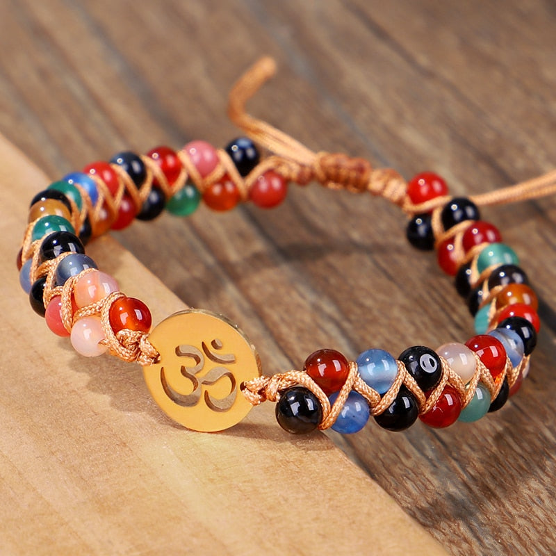 Chakra Stones Om Beaded Bracelet