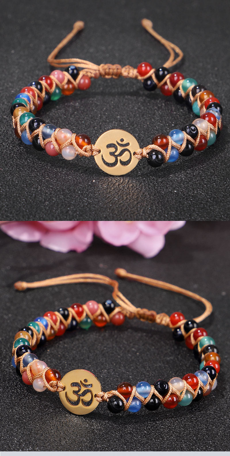 Chakra Stones Om Beaded Bracelet