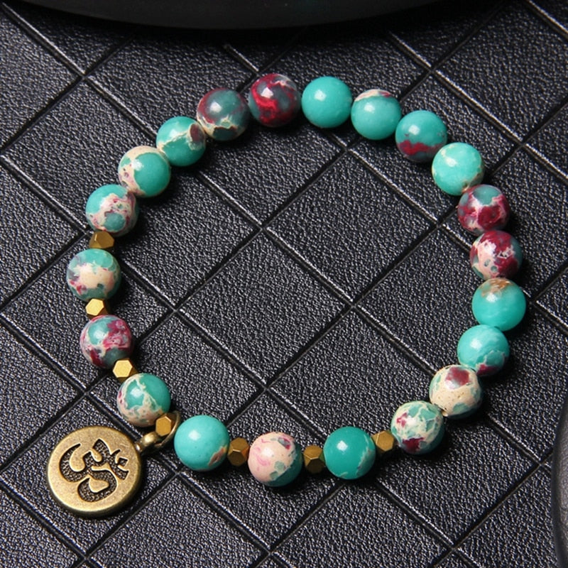 Om Charm Larderite Beaded Bracelet