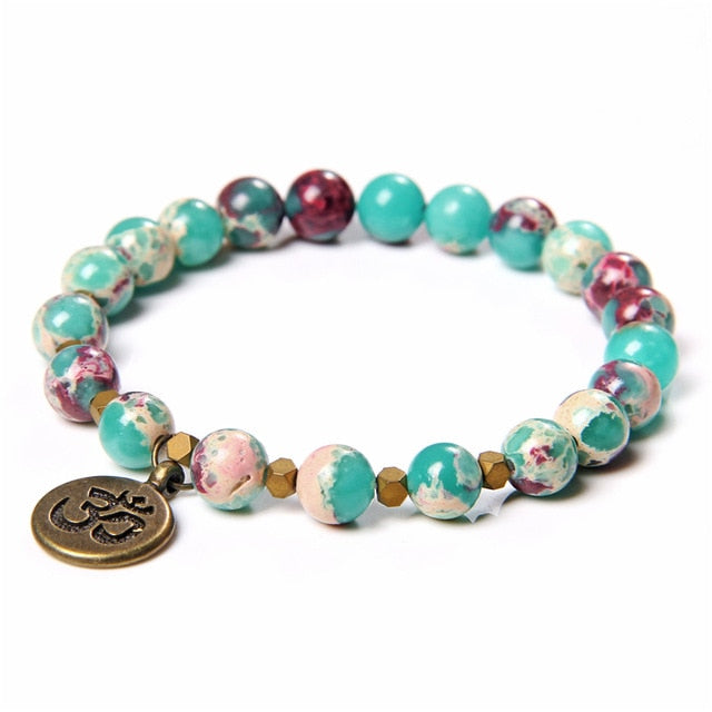 Om Charm Larderite Beaded Bracelet