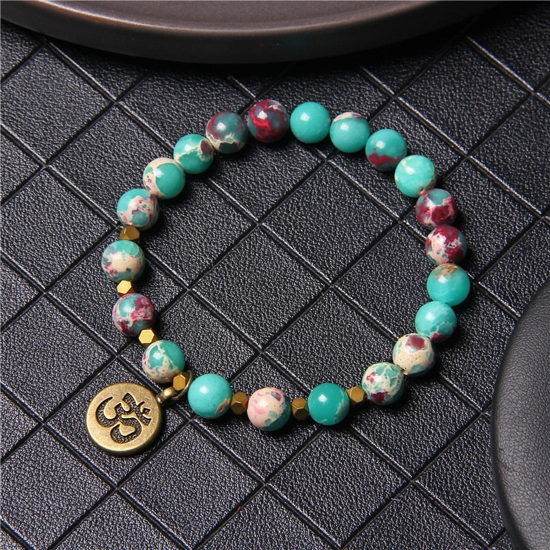 Om Charm Larderite Beaded Bracelet