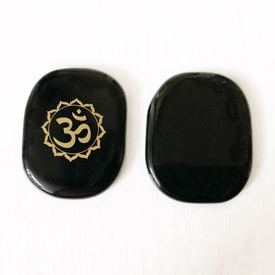 Natural Black Obsidian Om Palm Stone