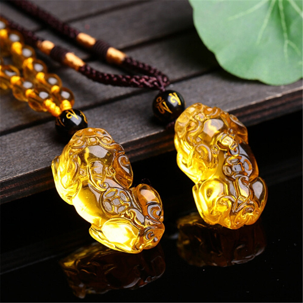 Amulet of Abundance Citrine Pi Xiu Necklace