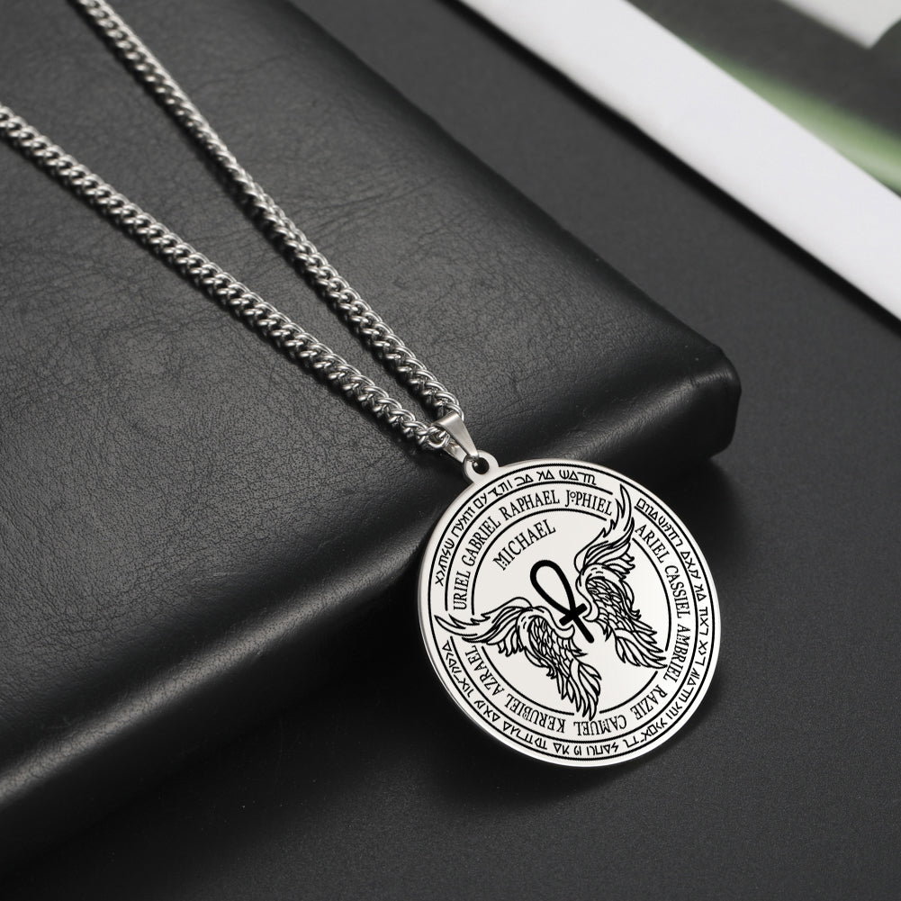 Silver Saint Michael Archangel Pendant Necklace