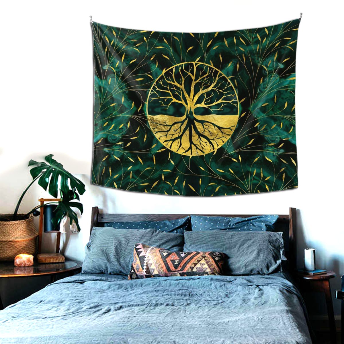 Golden Tree Of Life Malachite Design Tapestry