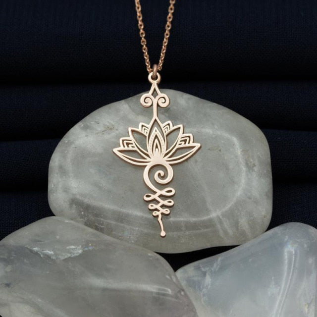 Power Flower Lotus Pendant Necklace