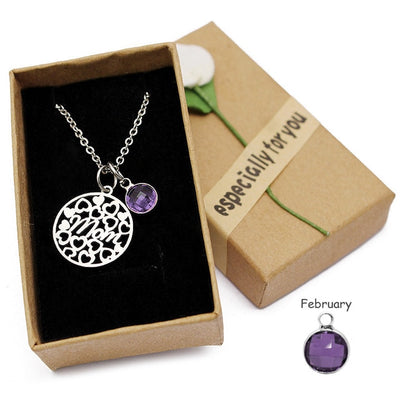 Stainless Steel "Mom" Birthstone Charm Necklace