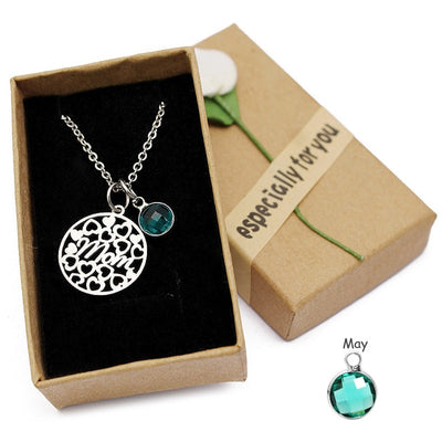 Stainless Steel "Mom" Birthstone Charm Necklace