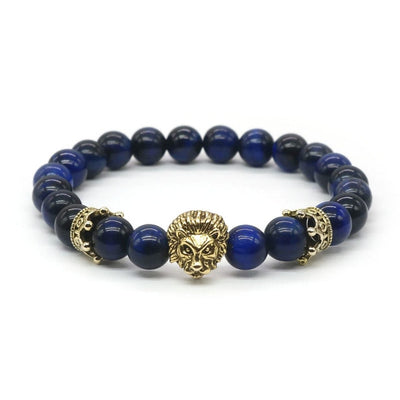 Natural Lava Stone and Black Agate Lion Beaded Bracelet