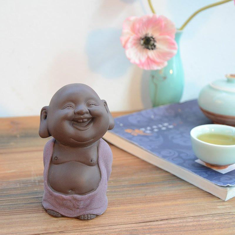 Purple Sand Ceramic Happy Buddha Tea Pet Figurine Purple Buddha Statue