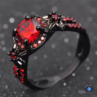 Red Garnet Black Gold Filled Ring Rings