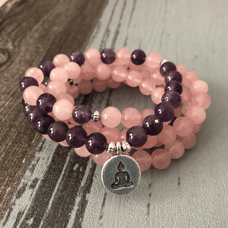 Rose Quartz Amethyst 108 Mala Bracelet Buddha Mala