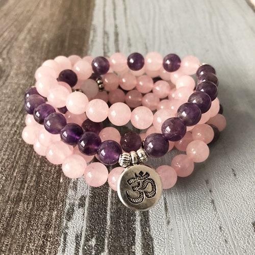 Rose Quartz Amethyst 108 Mala Bracelet Mala