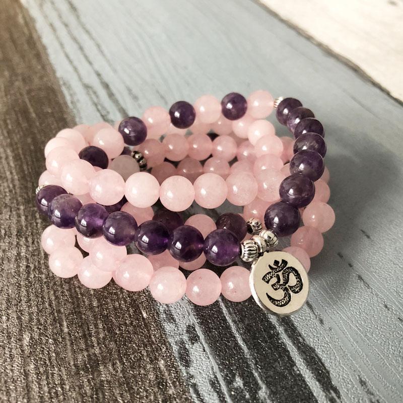 Rose Quartz Amethyst 108 Mala Bracelet Mala