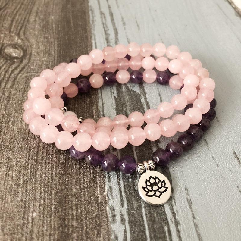 Rose Quartz Amethyst 108 Mala Bracelet Mala