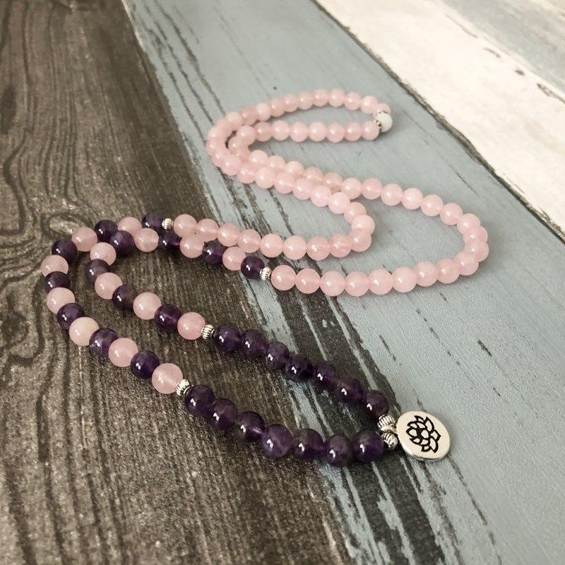 Rose Quartz Amethyst 108 Mala Bracelet Mala