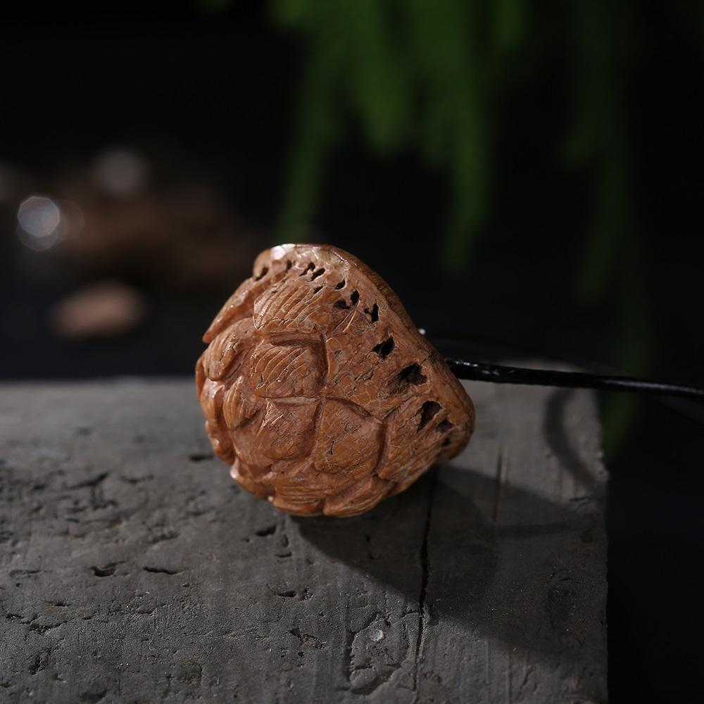 ROXY Hand Carved Lotus Bodhi Seed Pendant Necklace Necklace