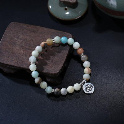 ROXY Matte Amazonite Beads Lotus Charm Mala Bracelet Bracelet