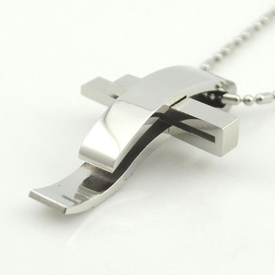 Stainless Steel Abstract Cross Pendant Necklace Silver