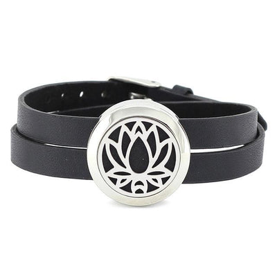 Stainless Steel Aromatherapy Leather Wrap Bracelet Lotus Bracelet