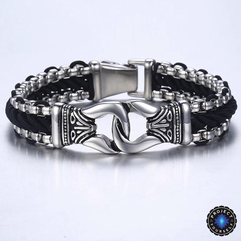 Stainless Steel Aztec Leather Woven Bracelet Bracelet