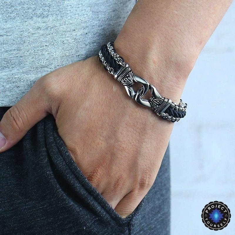 Stainless Steel Aztec Leather Woven Bracelet Bracelet