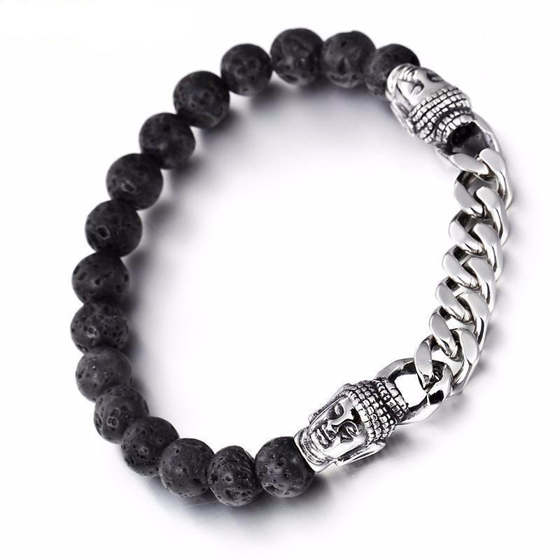 Stainless Steel Buddha Chain Lava Rock Bracelet Bracelet