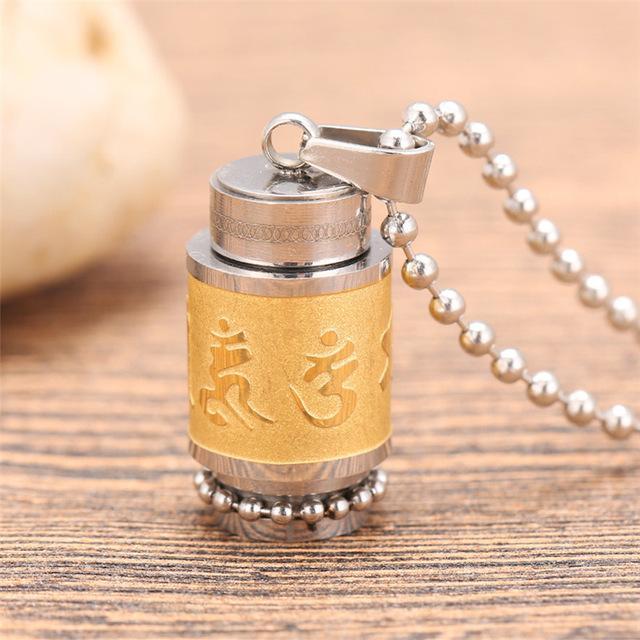 Stainless Steel Prayer Wheel Mantra Necklace Golden Wheel w/ Ball Chain (BIG) Necklace