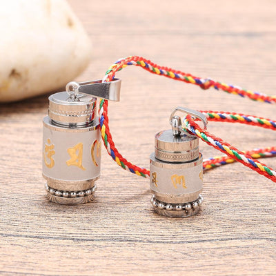 Stainless Steel Prayer Wheel Mantra Necklace Necklace